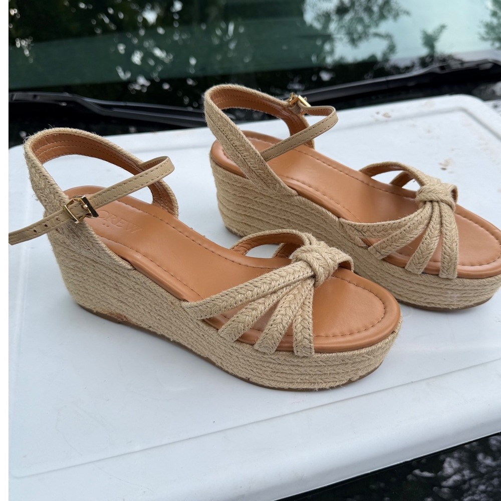 J.Crew Knotted Rope Espadrille Wedge Sandals Tan Beige Platform 6.5